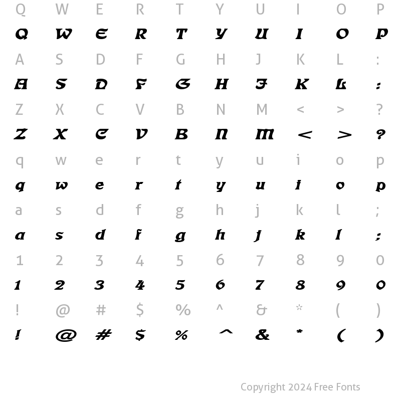 Character Map of Freedom Extended BoldItalic