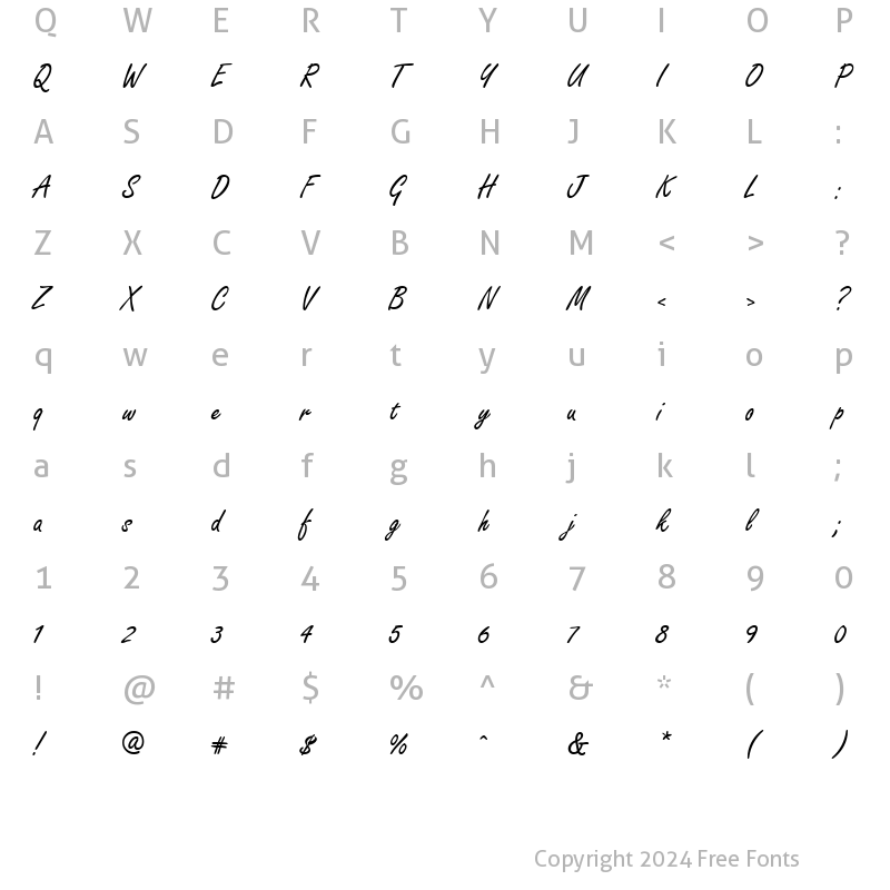 Character Map of Freedom Script Regular