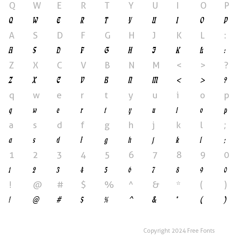 Character Map of Freedom Thin Italic