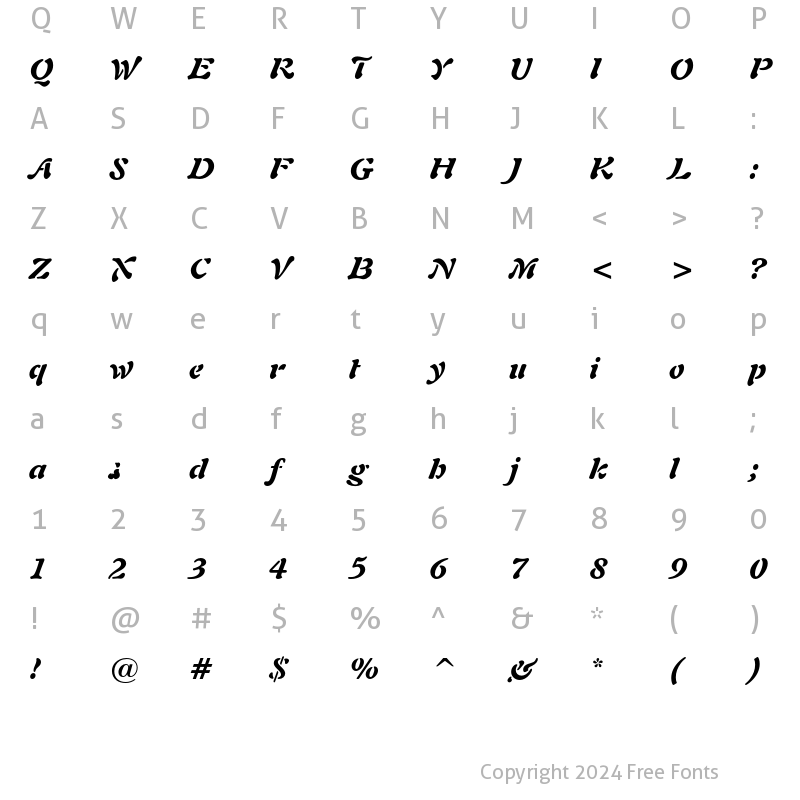 Character Map of Freeform 721 Black Italic