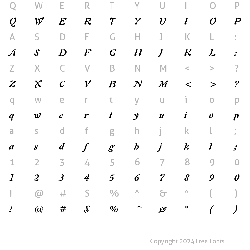 Character Map of Freeform 721 Bold Italic