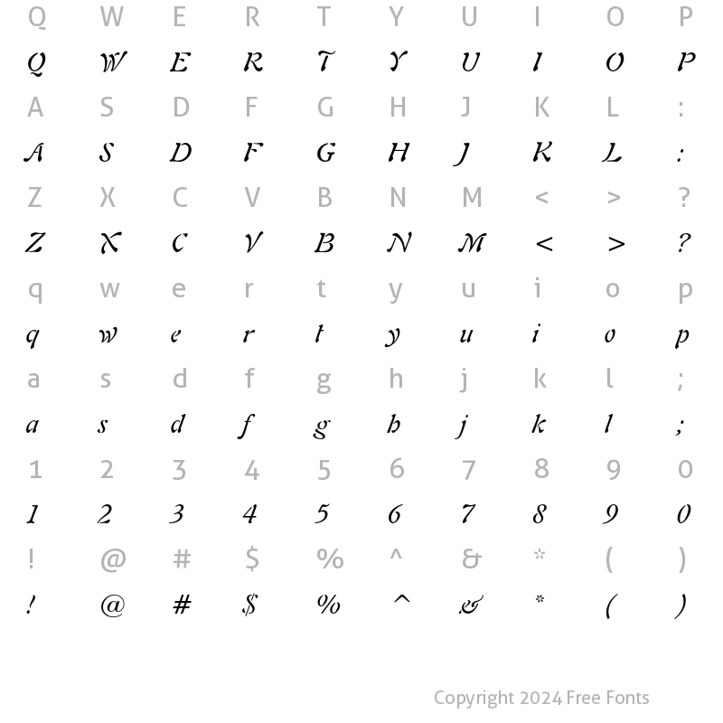 Character Map of Freeform 721 Italic