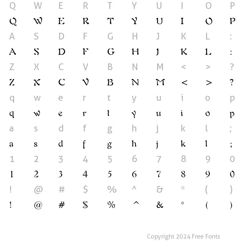 Character Map of Freeform 721 Regular