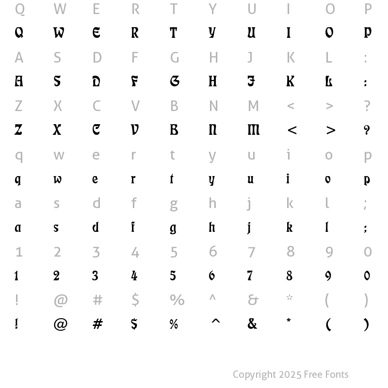 Character Map of Freefrm710 BT Regular
