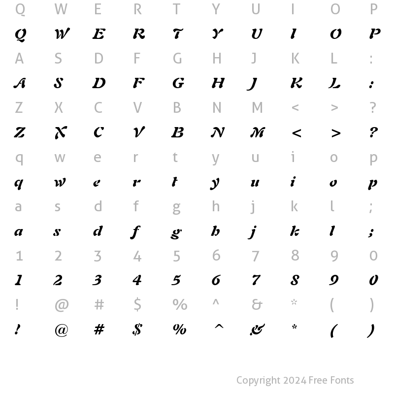 Character Map of Freefrm721 Blk BT Black Italic