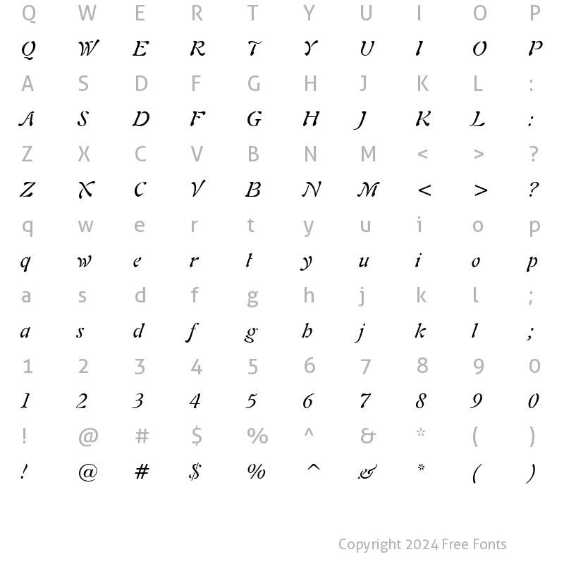 Character Map of Freefrm721 BT Italic