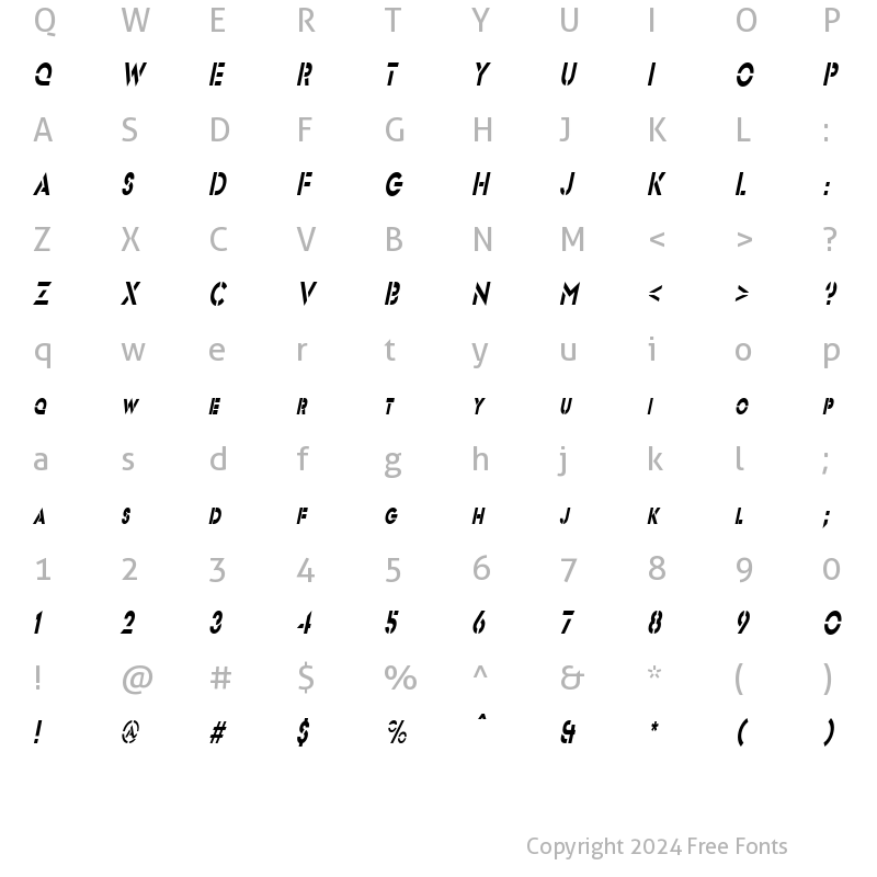 Character Map of FreeportCondensed Oblique