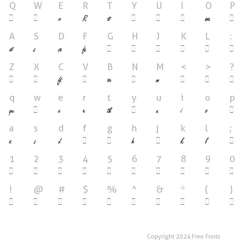 Character Map of Freestyle Script Alts LET Plain