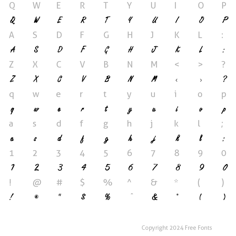 Character Map of Freestyle Script Bold