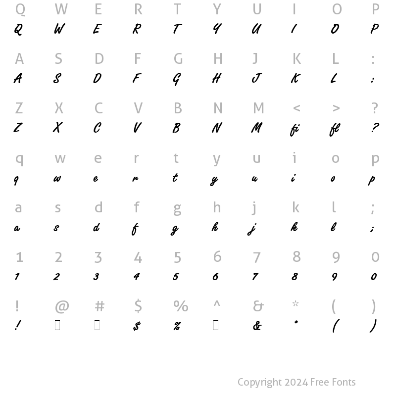 Character Map of Freestyle Script Bold LET Plain