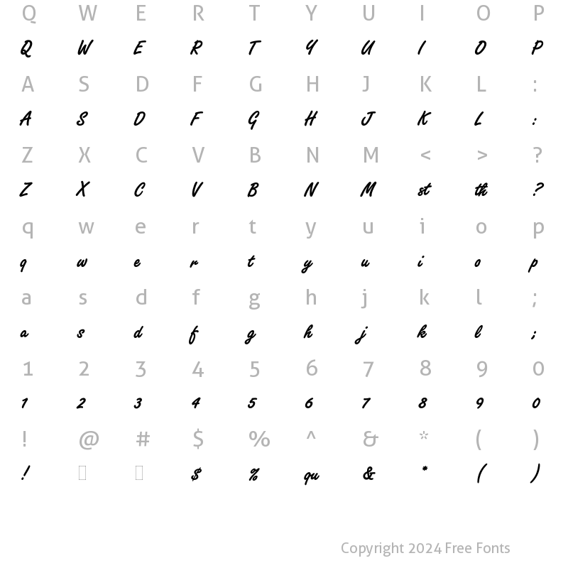 Character Map of Freestyle Script Bold Plain Regular