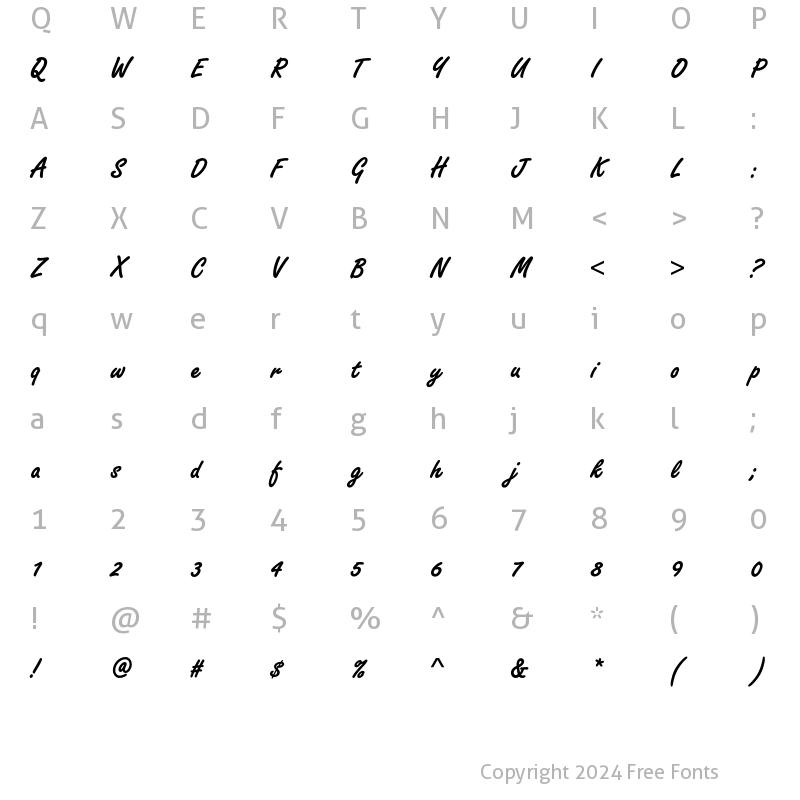 Character Map of Freestyle Script D Bold