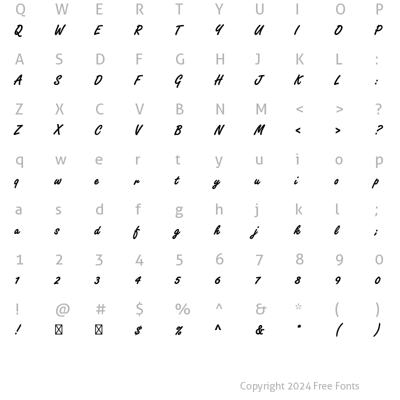 Character Map of Freestyle Script Std Bold