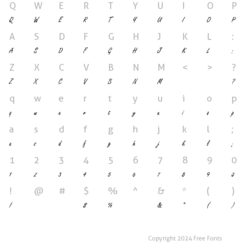 Character Map of FreestyleScript-ExtraLight Regular