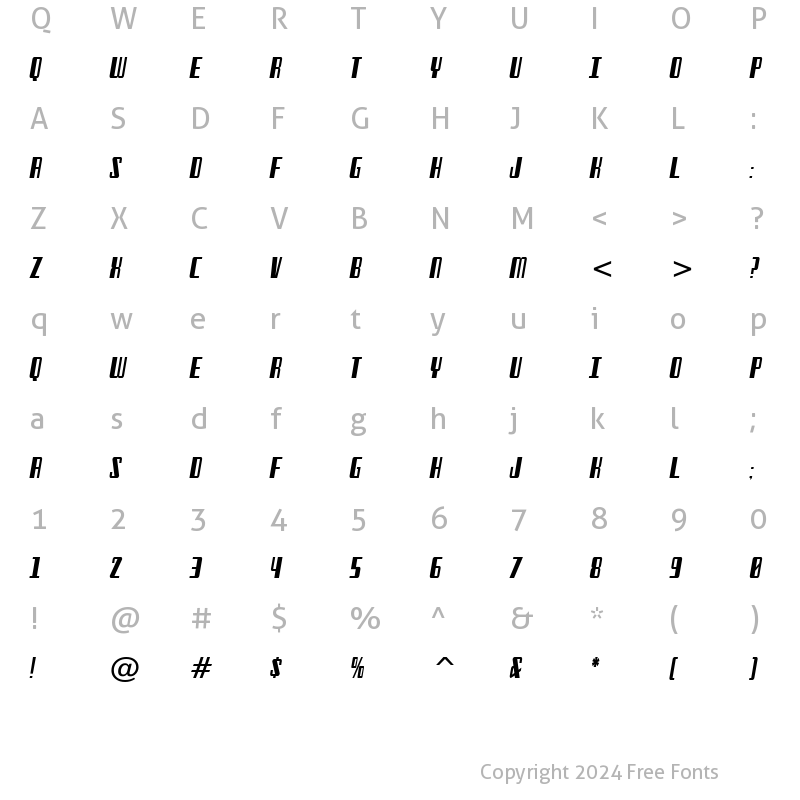 Character Map of Freezer BTN Condensed Oblique