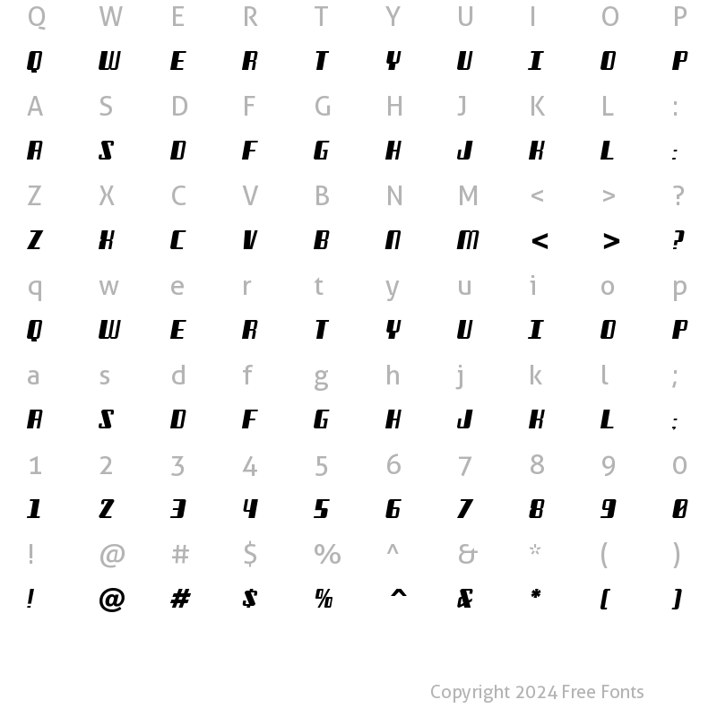 Character Map of Freezer BTN Oblique