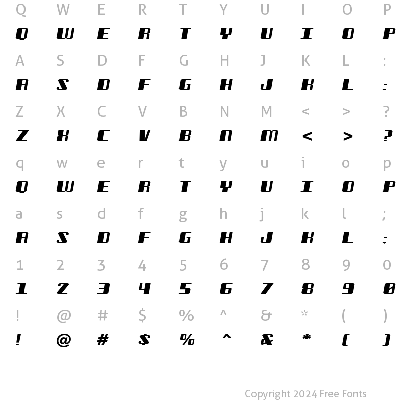 Character Map of Freezer BTN Wide Oblique