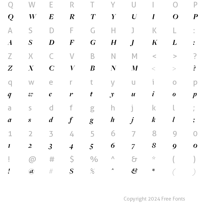 Character Map of FreightBigBoldItalic Regular