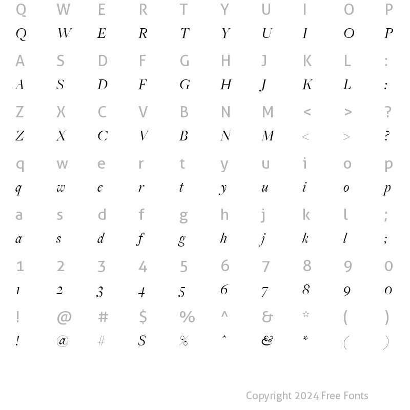 Character Map of FreightBigBookItalic Regular