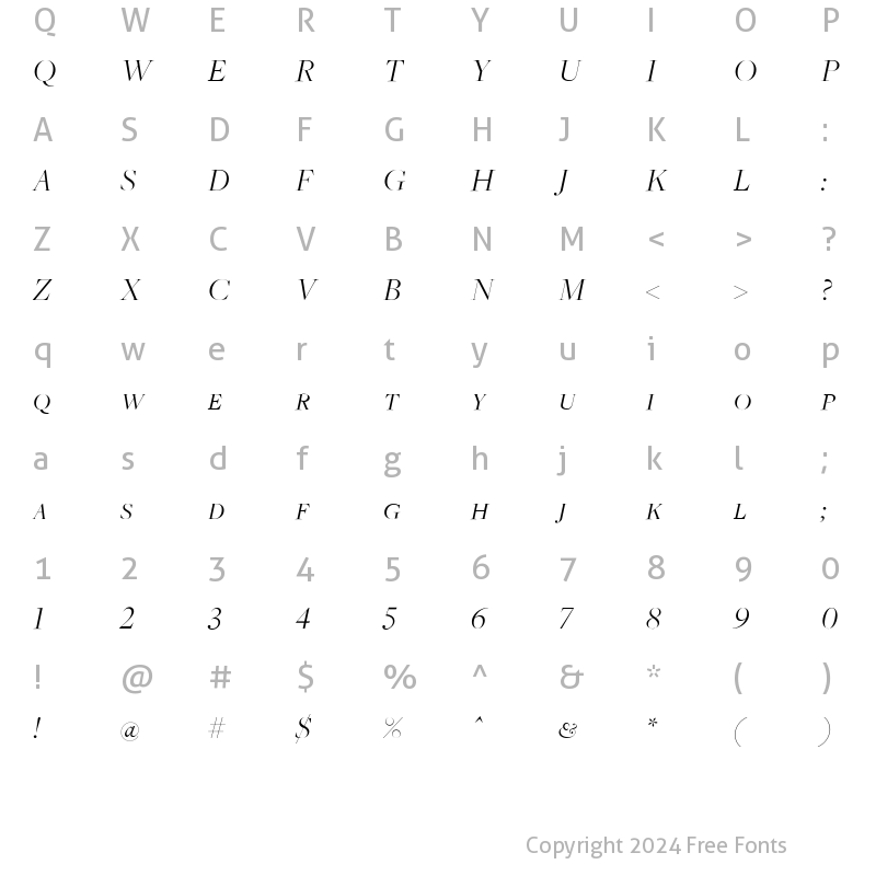 Character Map of FreightBigLightItalicSC Regular