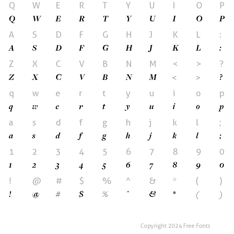 Character Map of FreightDispBoldItalic Regular