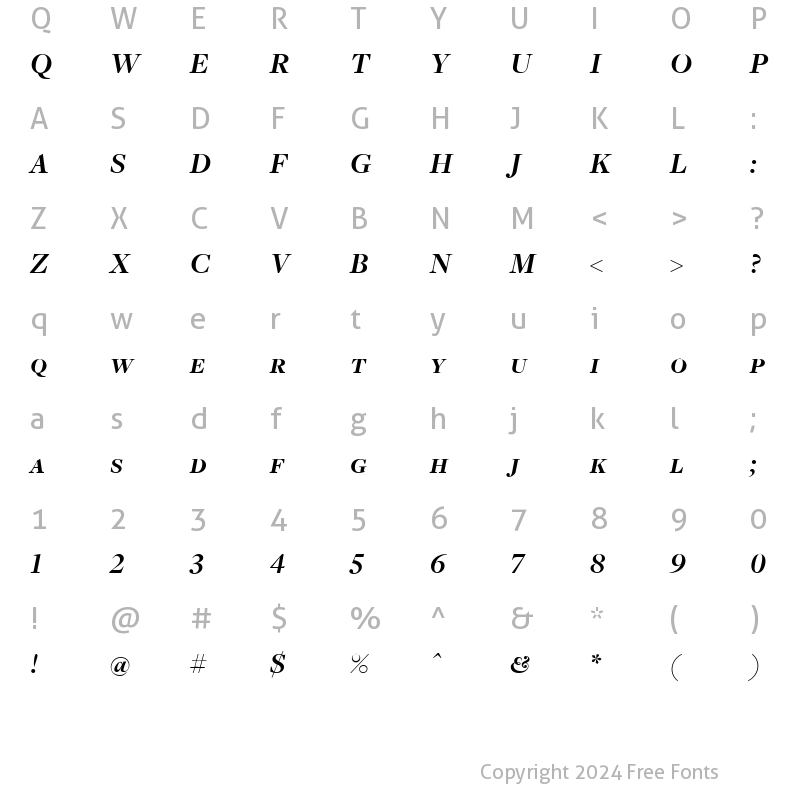 Character Map of FreightDispBoldItalicSC Regular