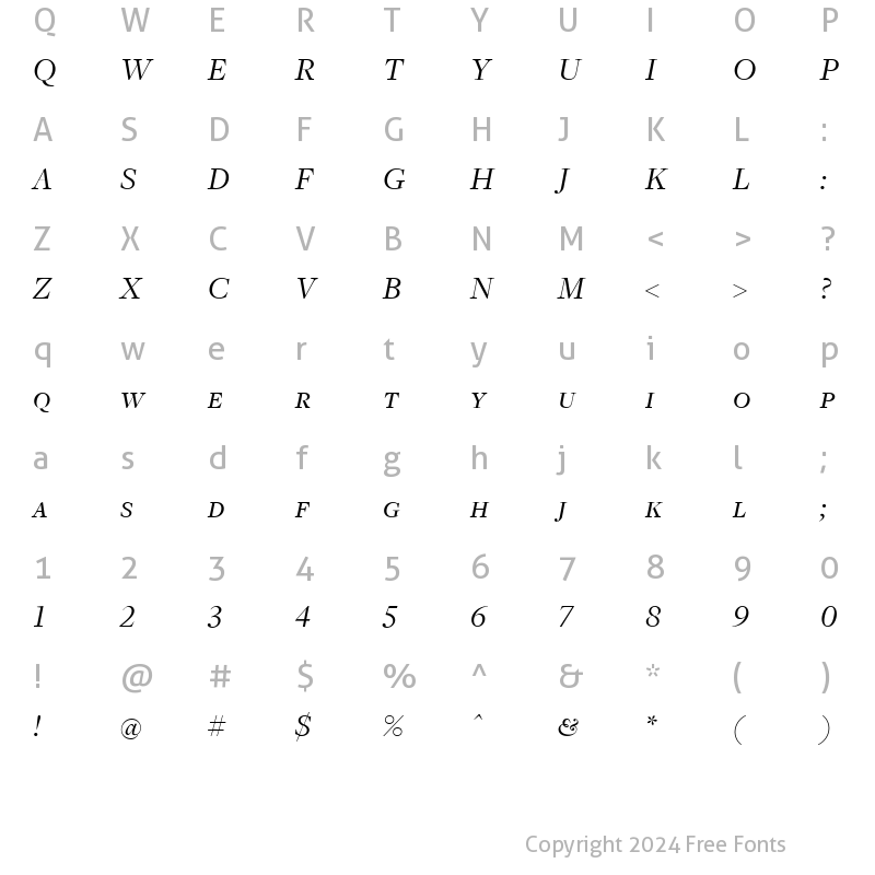 Character Map of FreightDispBookItalicSC Regular