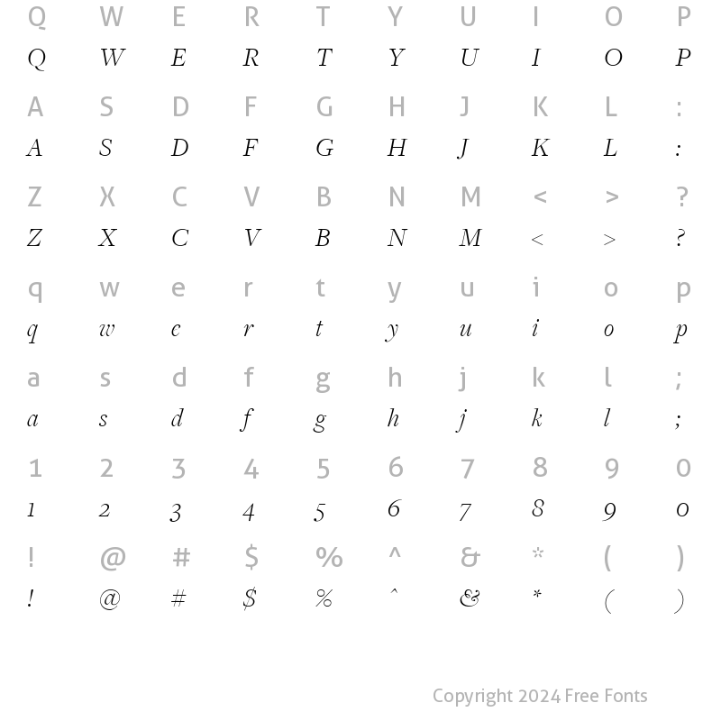 Character Map of FreightDispLightItalic Regular