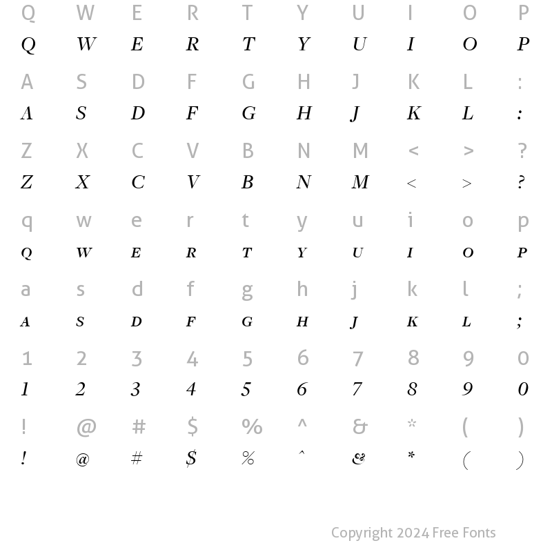 Character Map of FreightDispMediumItalicSC Regular