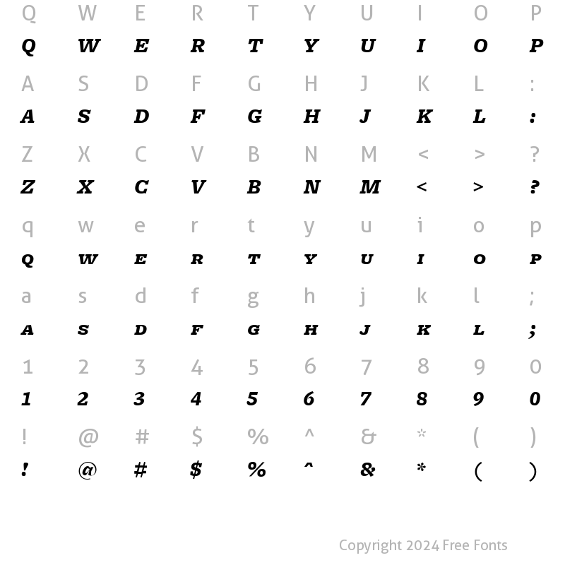 Character Map of FreightMicro BlackItalicSC Regular