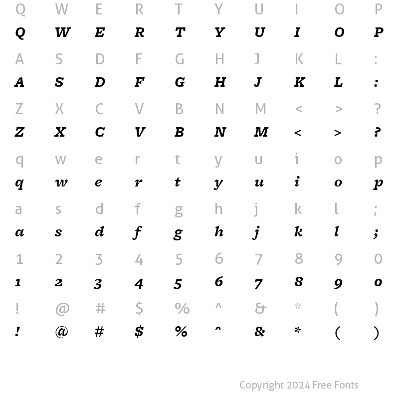 Character Map of FreightMicro BoldItalic Regular