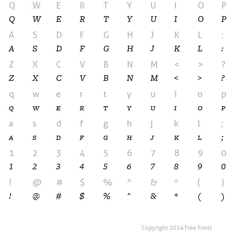 Character Map of FreightMicro BookItalicSC Regular