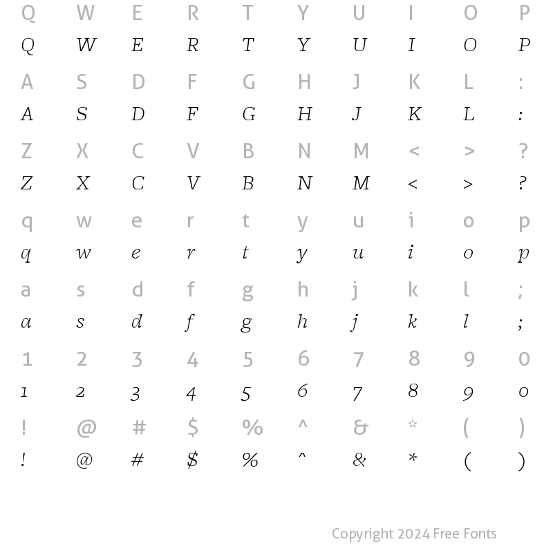 Character Map of FreightMicro LightItalic Regular