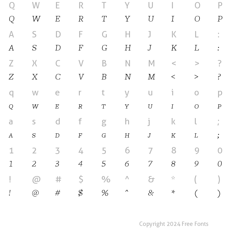 Character Map of FreightMicro LightItalicSC Regular