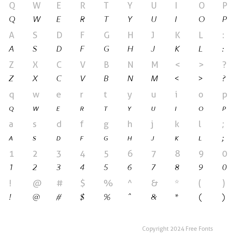 Character Map of FreightSans BookItalicSC Regular