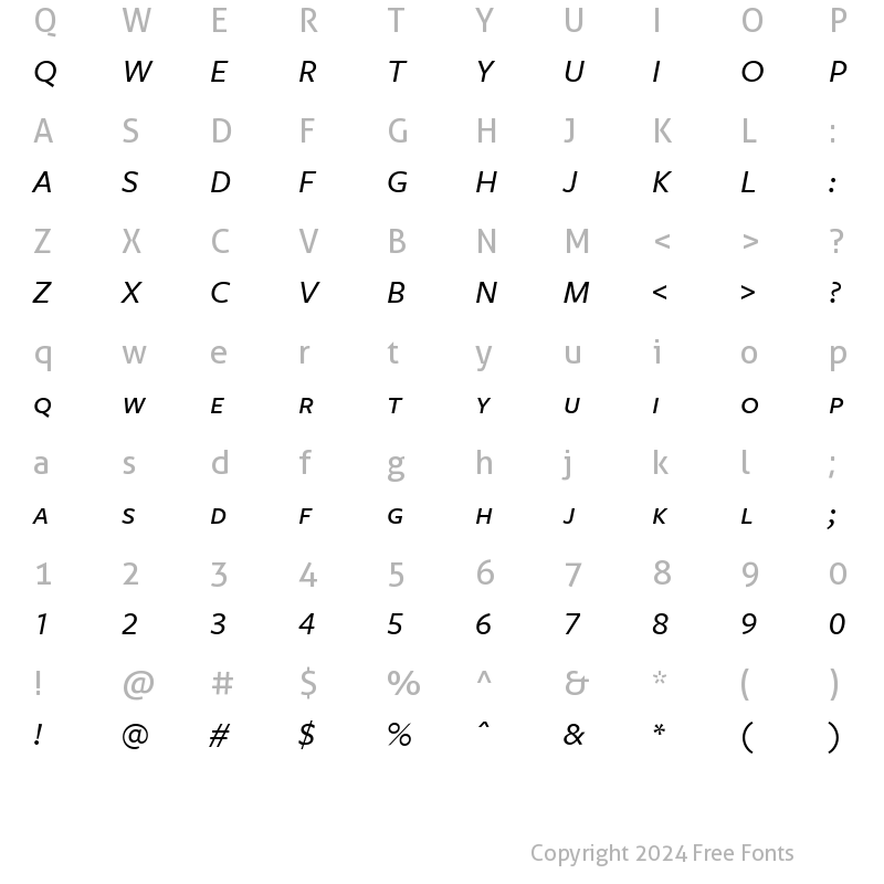 Character Map of FreightSans MediumItalicSC Regular