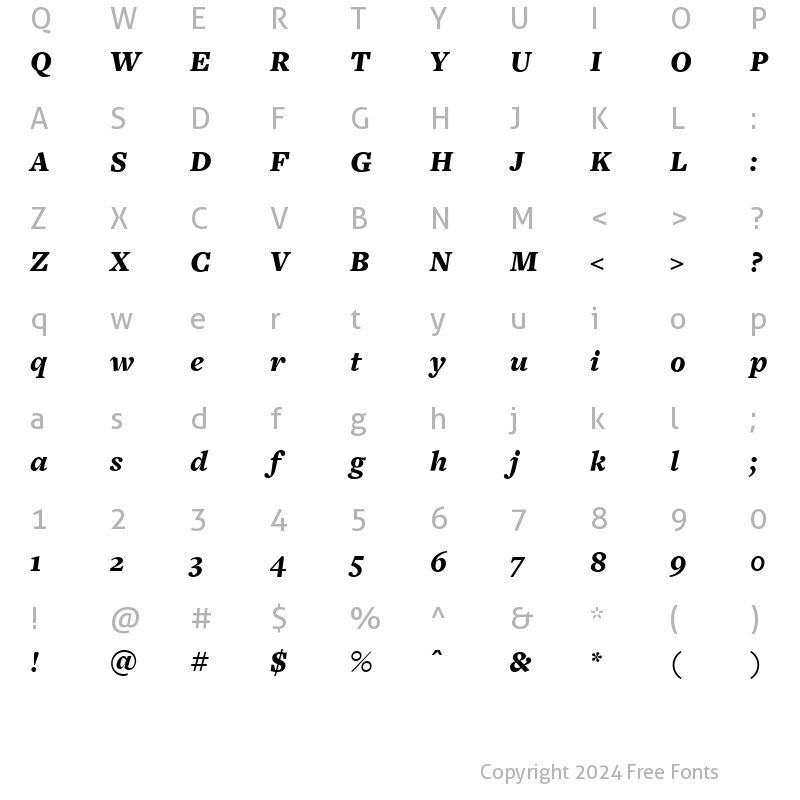 Character Map of FreightText BlackItalic Regular