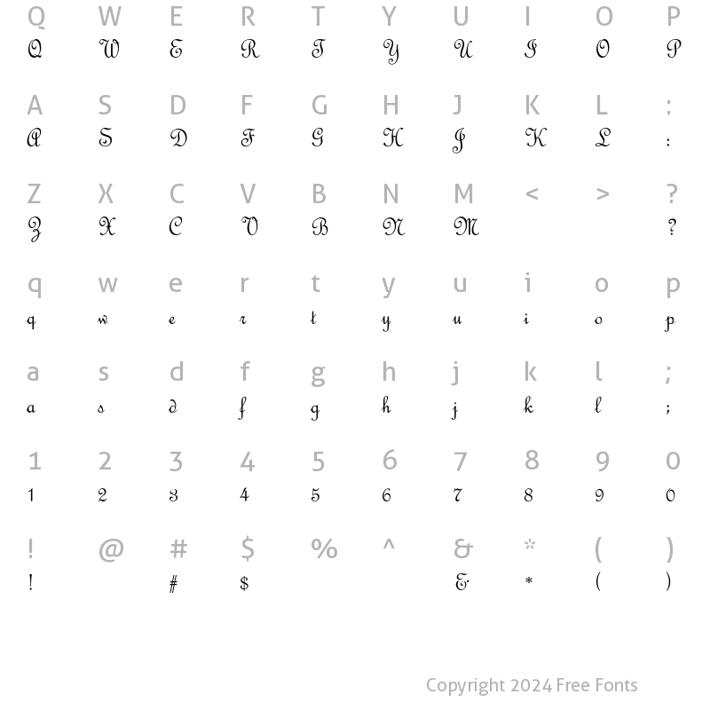 Character Map of French Script AT Regular