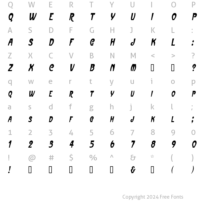 Character Map of FrenchBeanCondensed Oblique