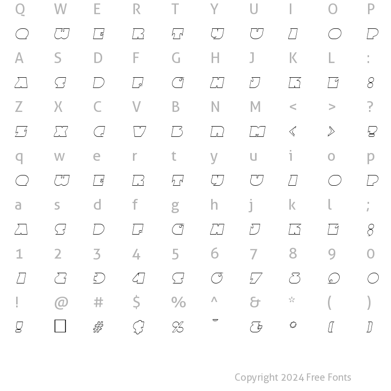 Character Map of FrenzyOutline Italic