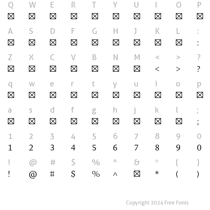 Character Map of FrescoArabic Normal