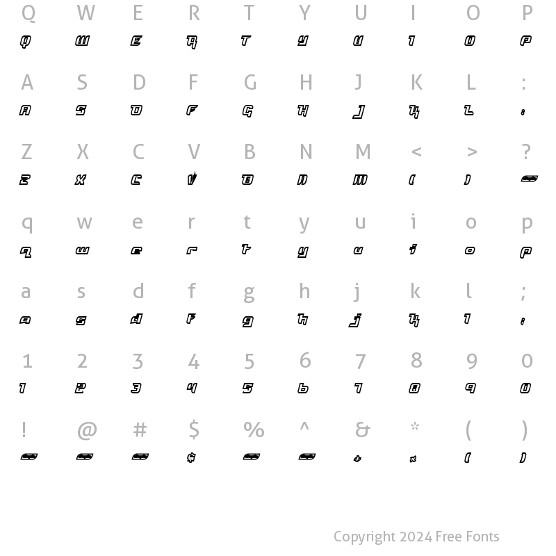 Character Map of Freya Outline Regular