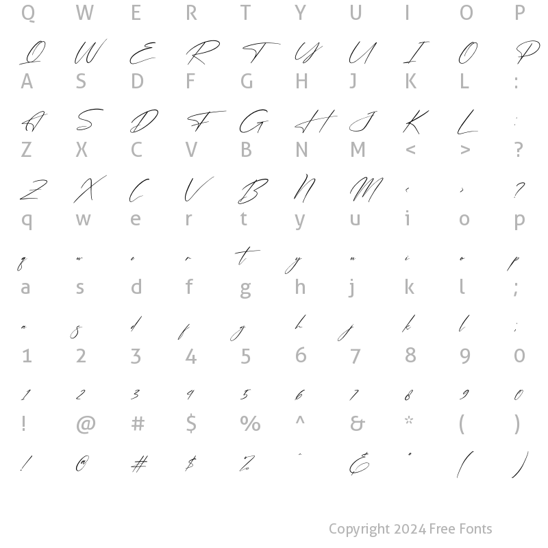 Character Map of Freyatina Pelgona Italic