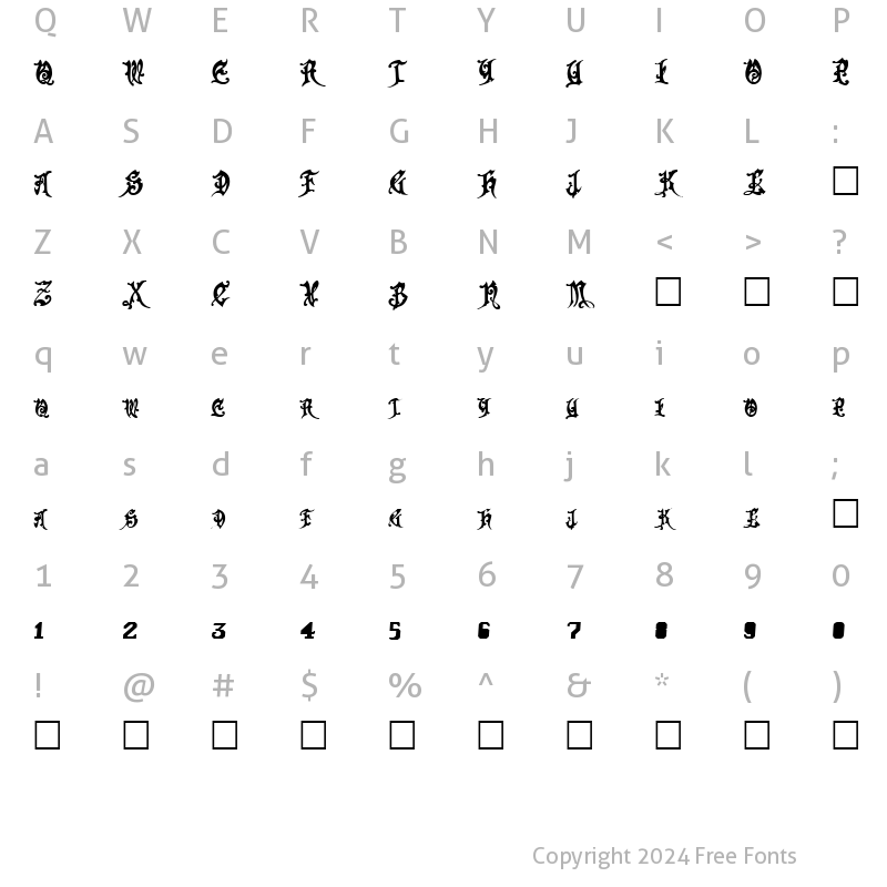 Character Map of FrightWrite1 Regular