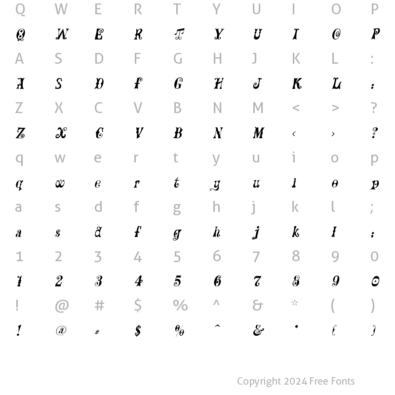 Character Map of Frilly Italic