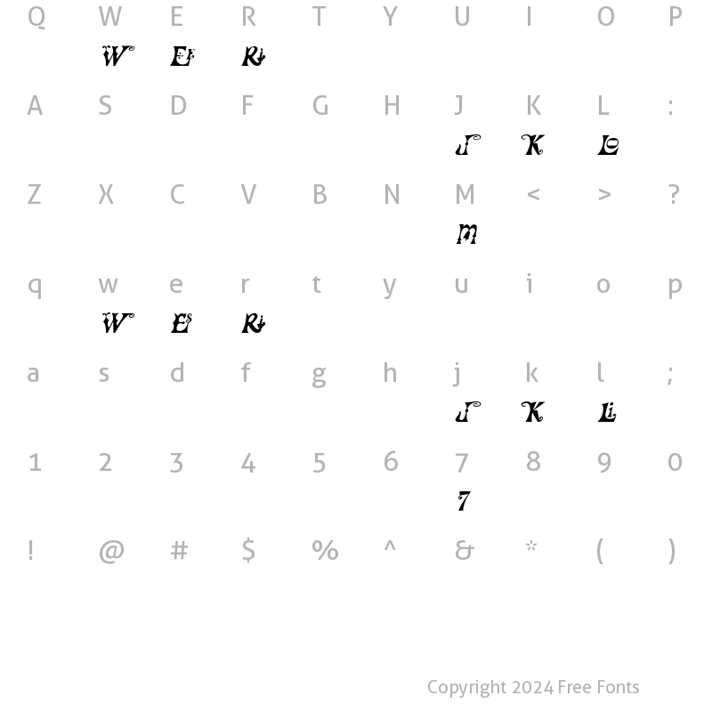 Character Map of FrillyExtras Italic