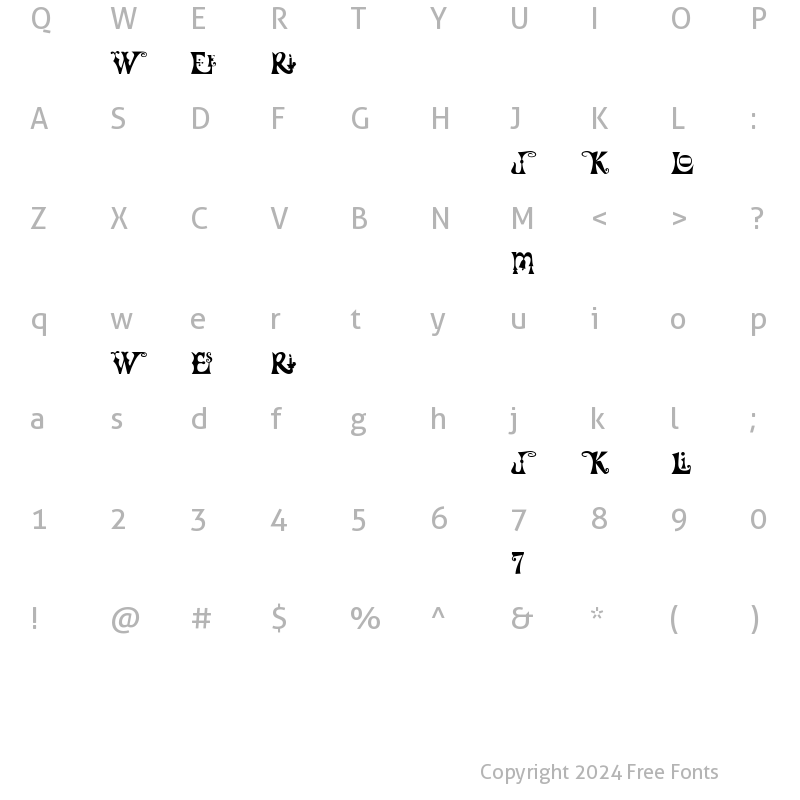 Character Map of FrillyExtras Regular