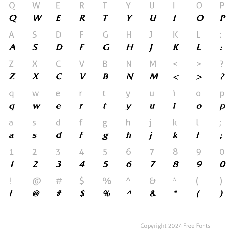 Character Map of FritzQuadrata Bold Italic