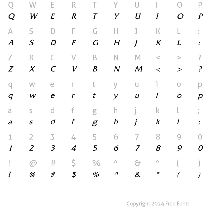 Character Map of FritzQuadrata Italic