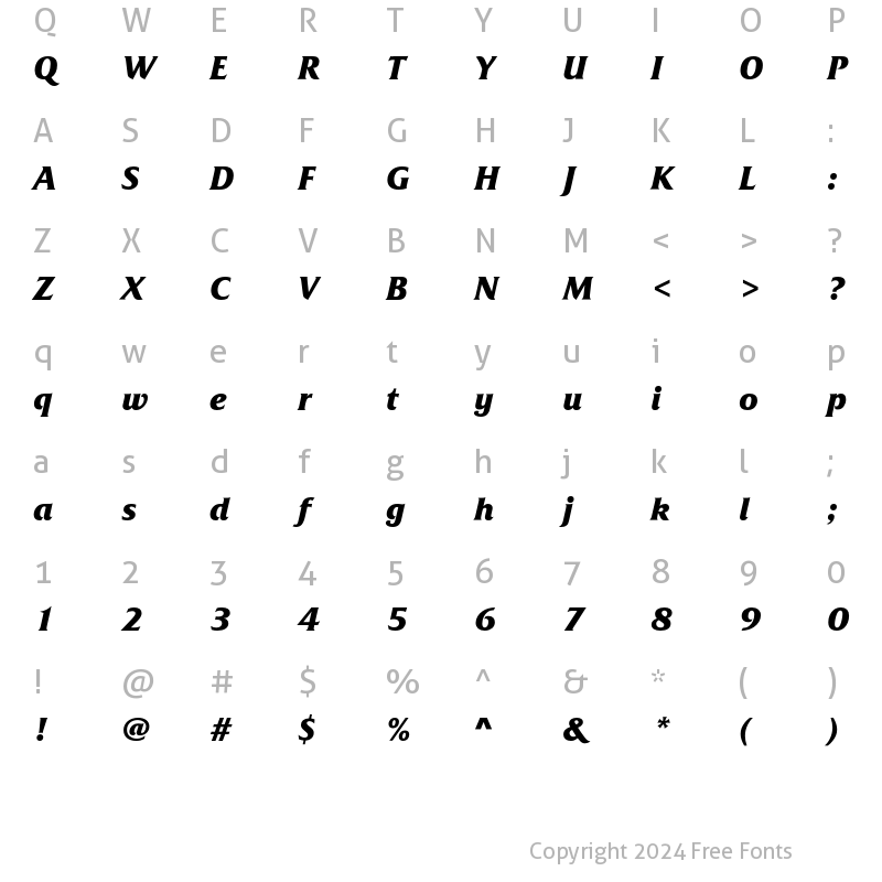 Character Map of Friz Quadrata Std Bold Italic
